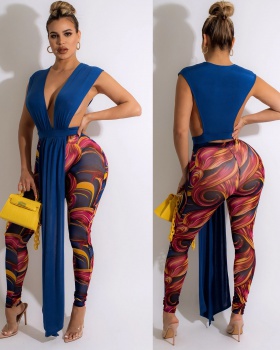 European style summer fashion long pants 2pcs set for women