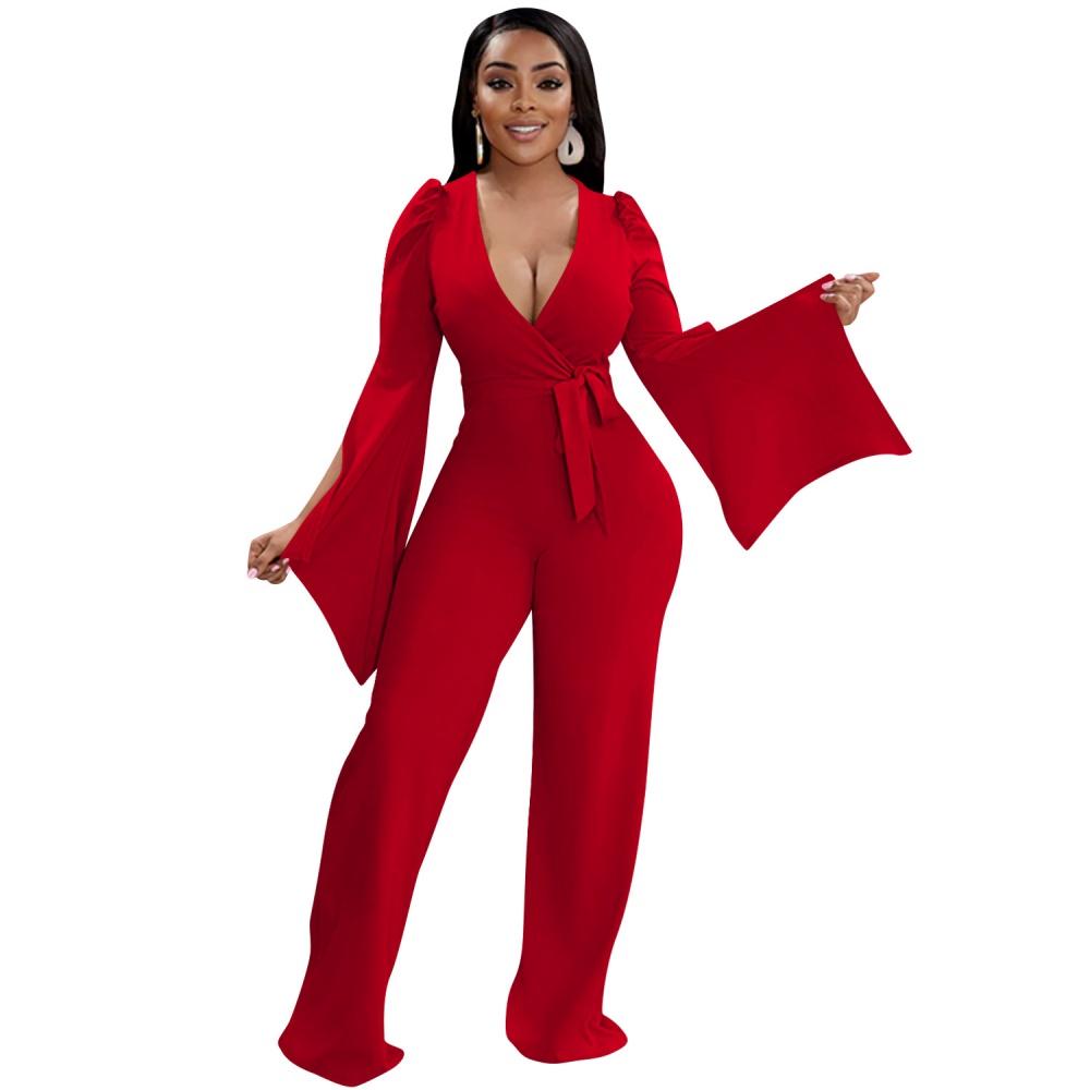 Bandage sexy kuanxiu long pants folds pure jumpsuit for women