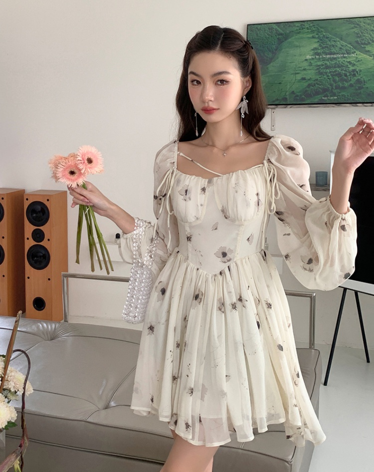 Spring and autumn temperament pinched waist dress for women