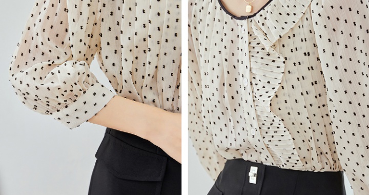 Autumn chiffon tops France style polka dot small shirt