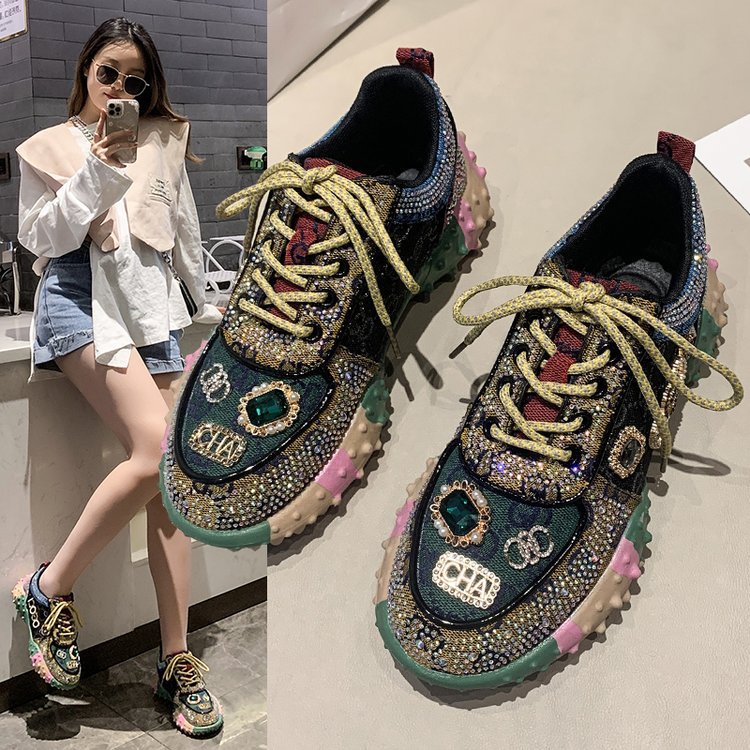 Fully-jewelled summer retro thick crust shoes for women