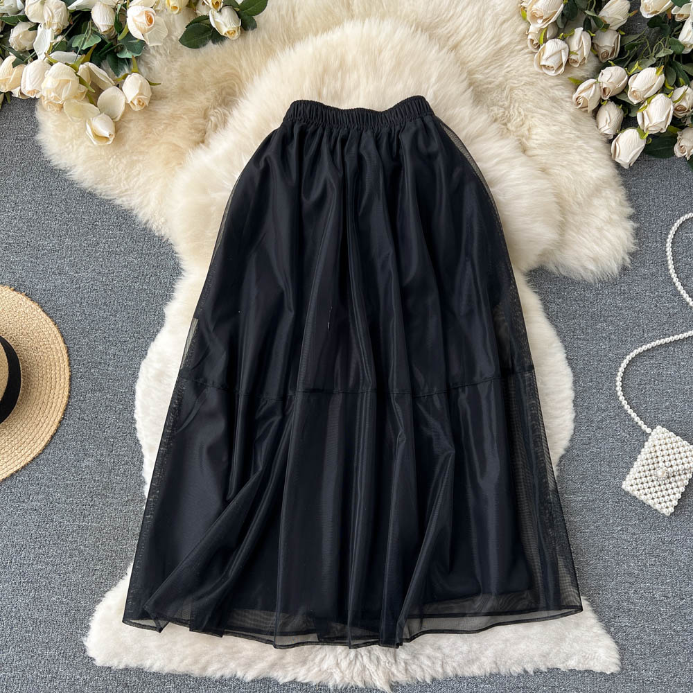 Black fashionable long skirt summer gauze short skirt for women
