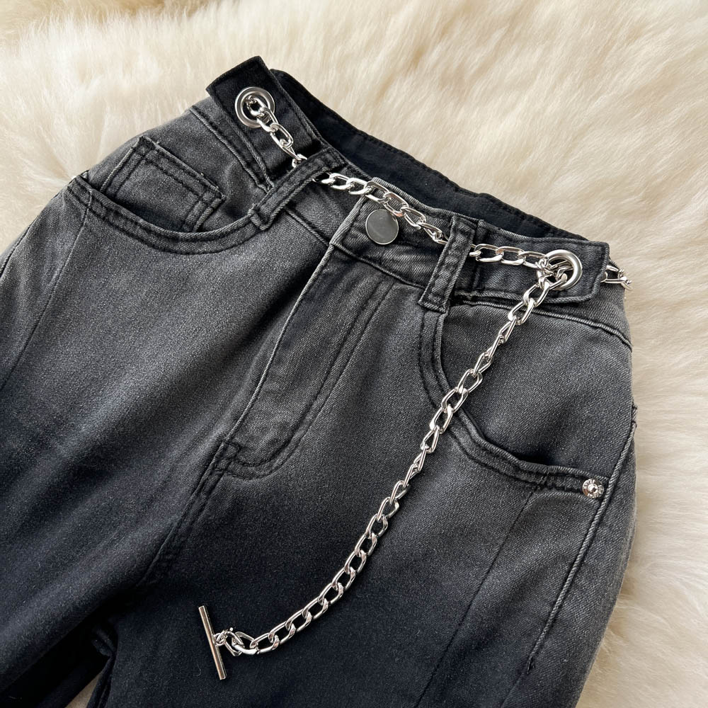 Gradient split summer pants high waist thin retro jeans