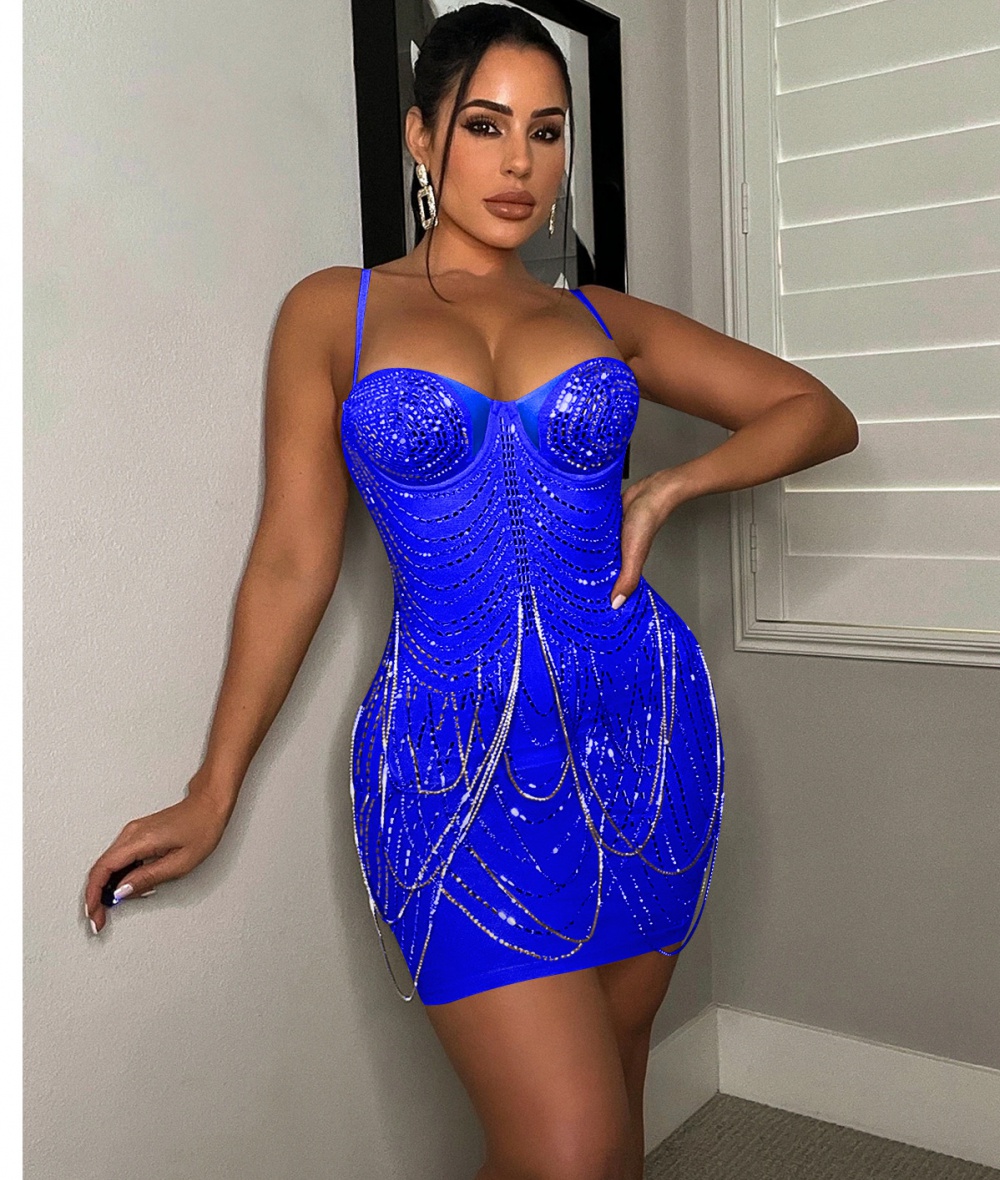 European style nightclub rhinestone dress for women