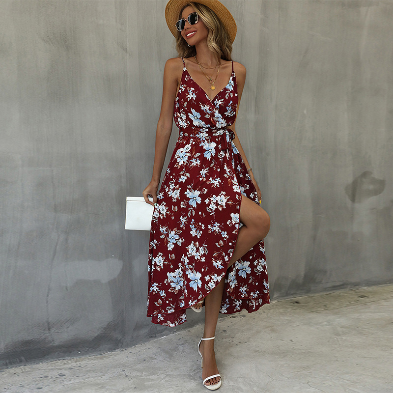 European style dress printing strap dress for women