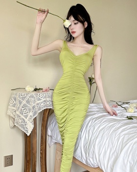 Sexy slim dress fold long dress