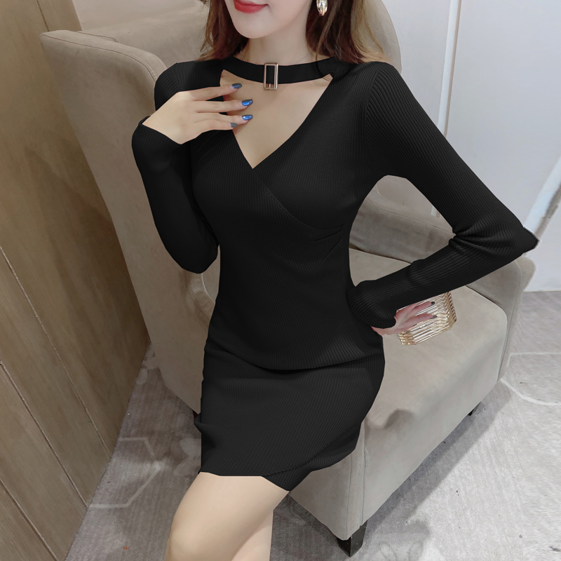 Long sleeve autumn and winter package hip knitted dress