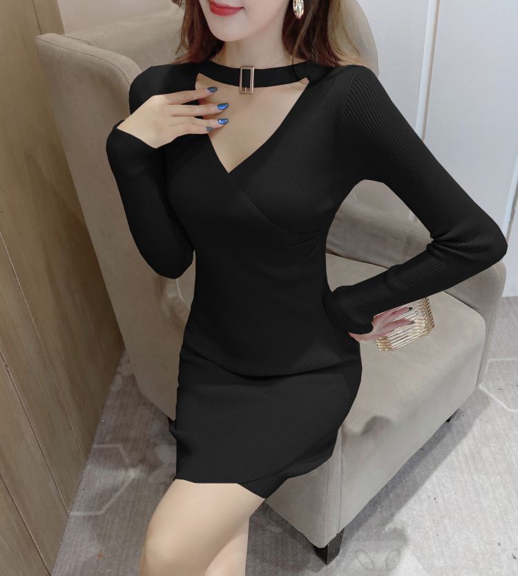 Long sleeve autumn and winter package hip knitted dress