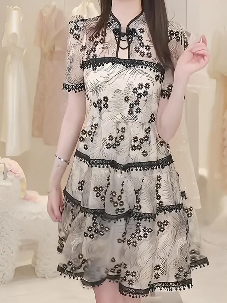 Embroidery summer beading dress for women