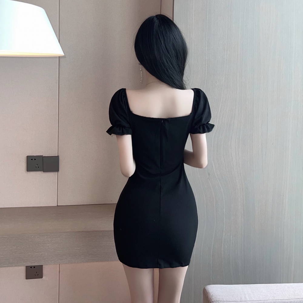 Short sleeve sexy package hip zip decoration tight dress