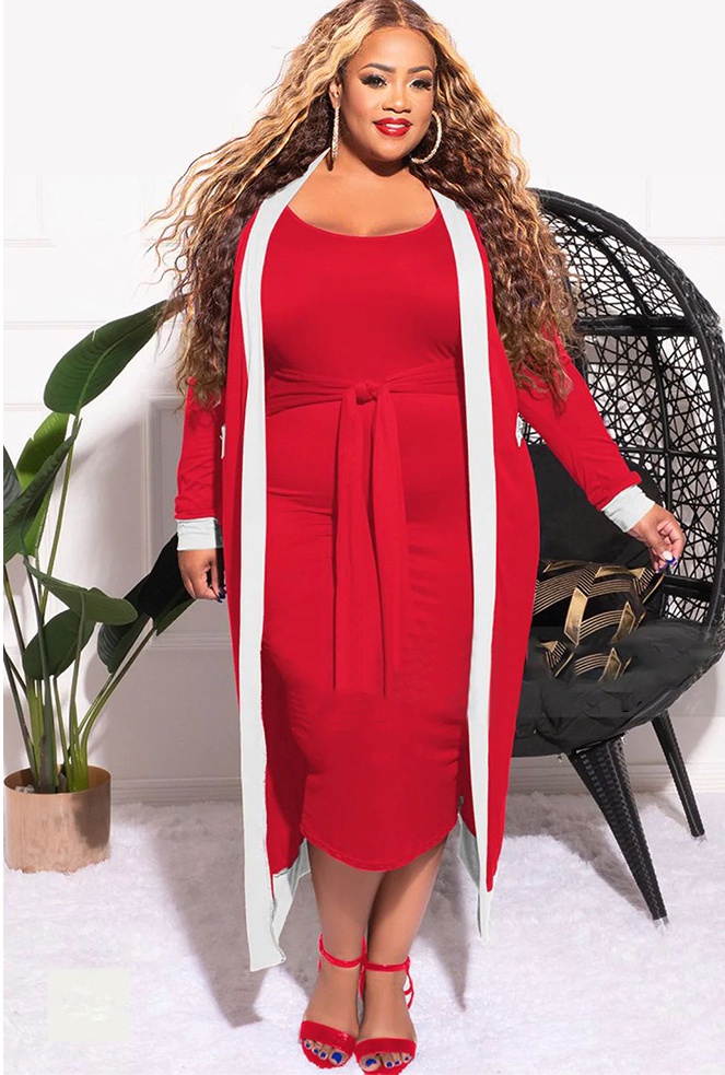 Stripe large yard sleeveless dress frenum coat a set for women