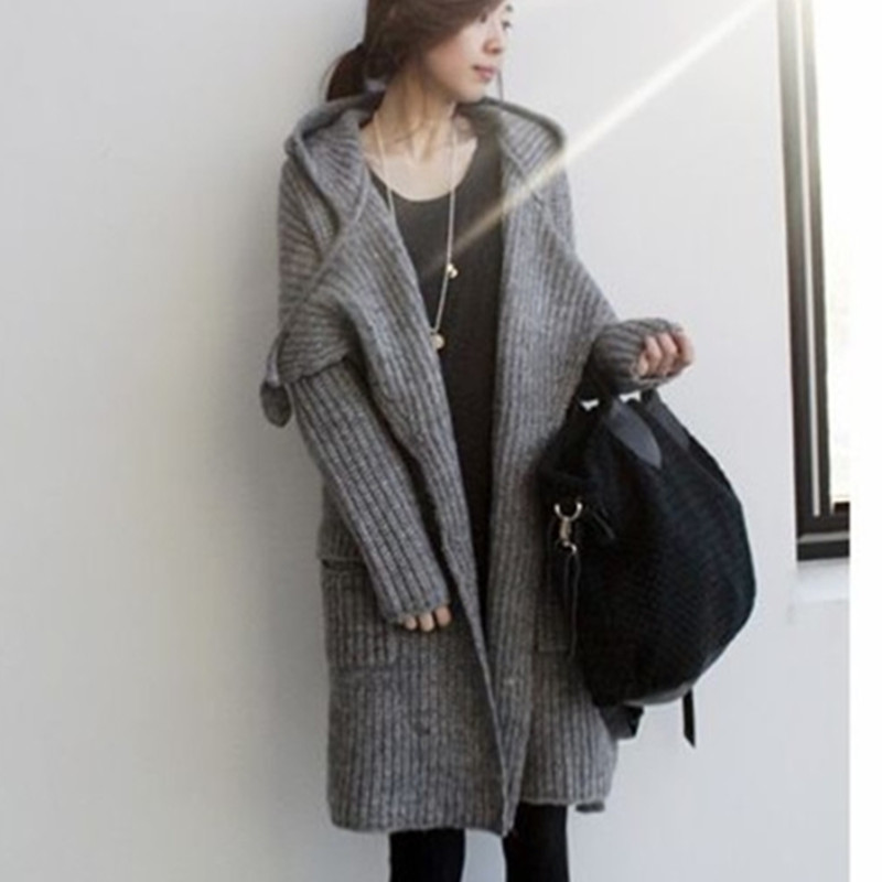 Loose thick sweater long cardigan for women