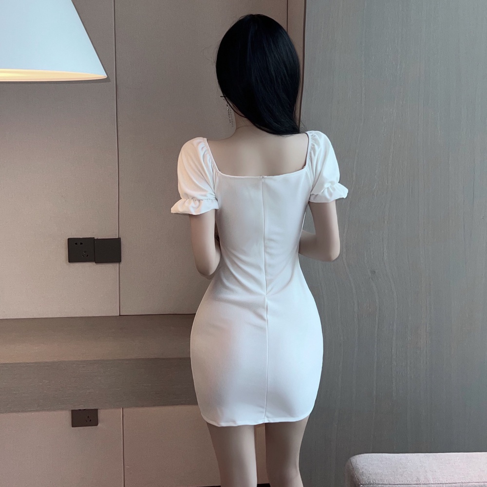 Short sleeve low-cut zip decoration sexy tight dress