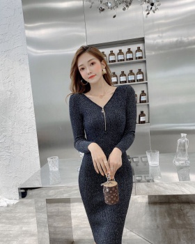 Slim liangsi autumn and winter bottoming long V-neck dress