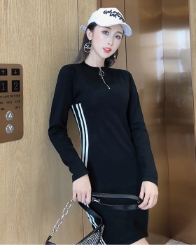 Zip package hip sweater knitted dress for women