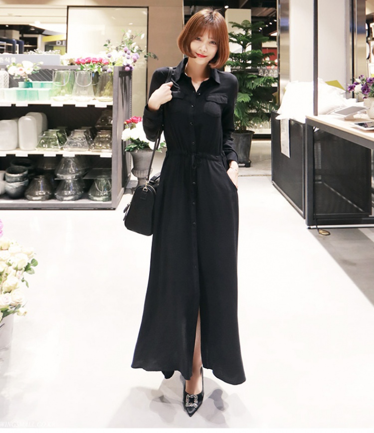 Long sleeve slim autumn shirt temperament black dress
