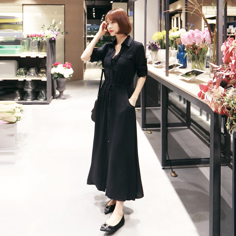 Long sleeve slim autumn shirt temperament black dress