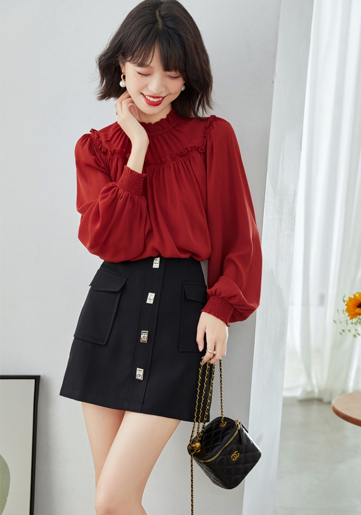 Loose autumn tops real silk chiffon shirt for women