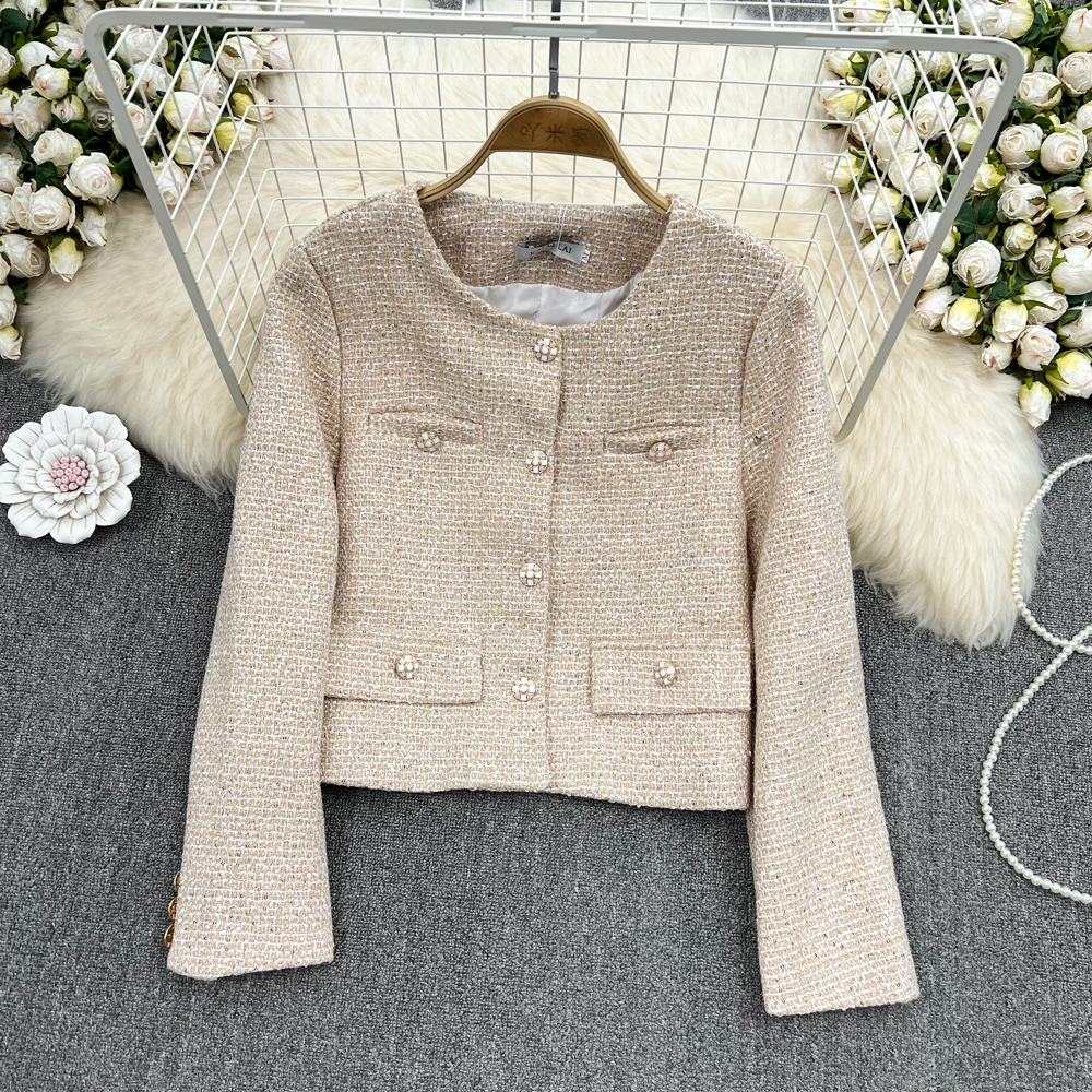 Round neck long sleeve woolen coat France style tops