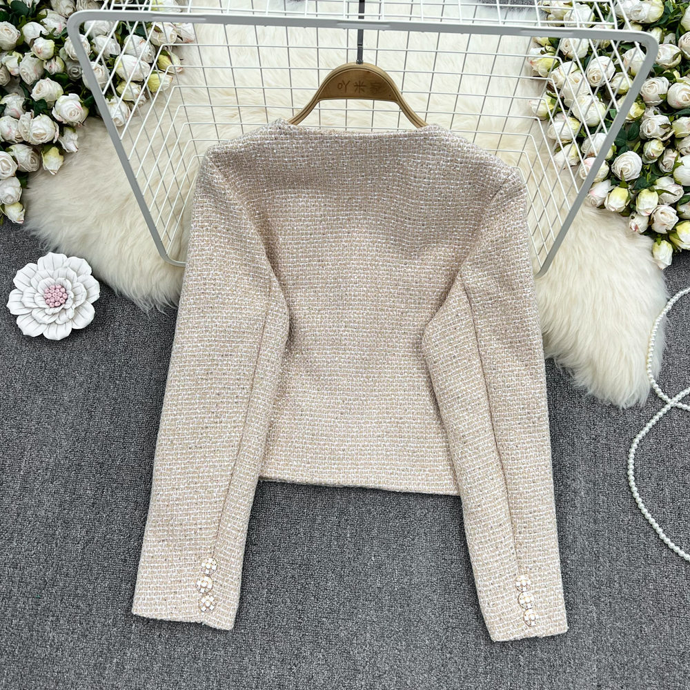 Round neck long sleeve woolen coat France style tops