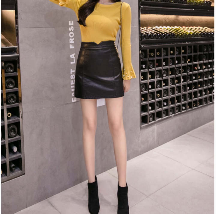 High waist leather skirt splice skirt for women
