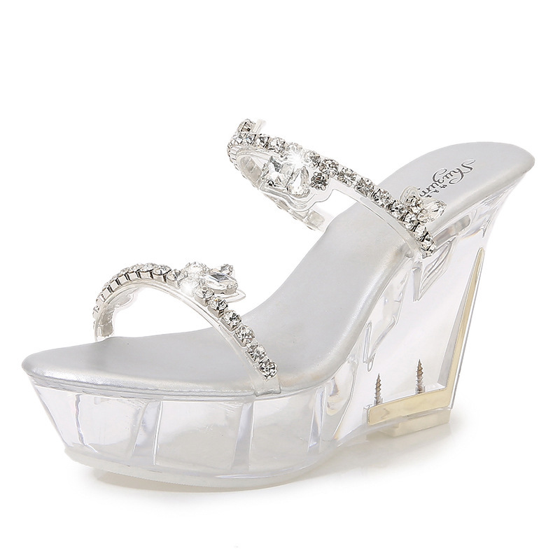 Crystal thick shoes rhinestone high-heeled shoes