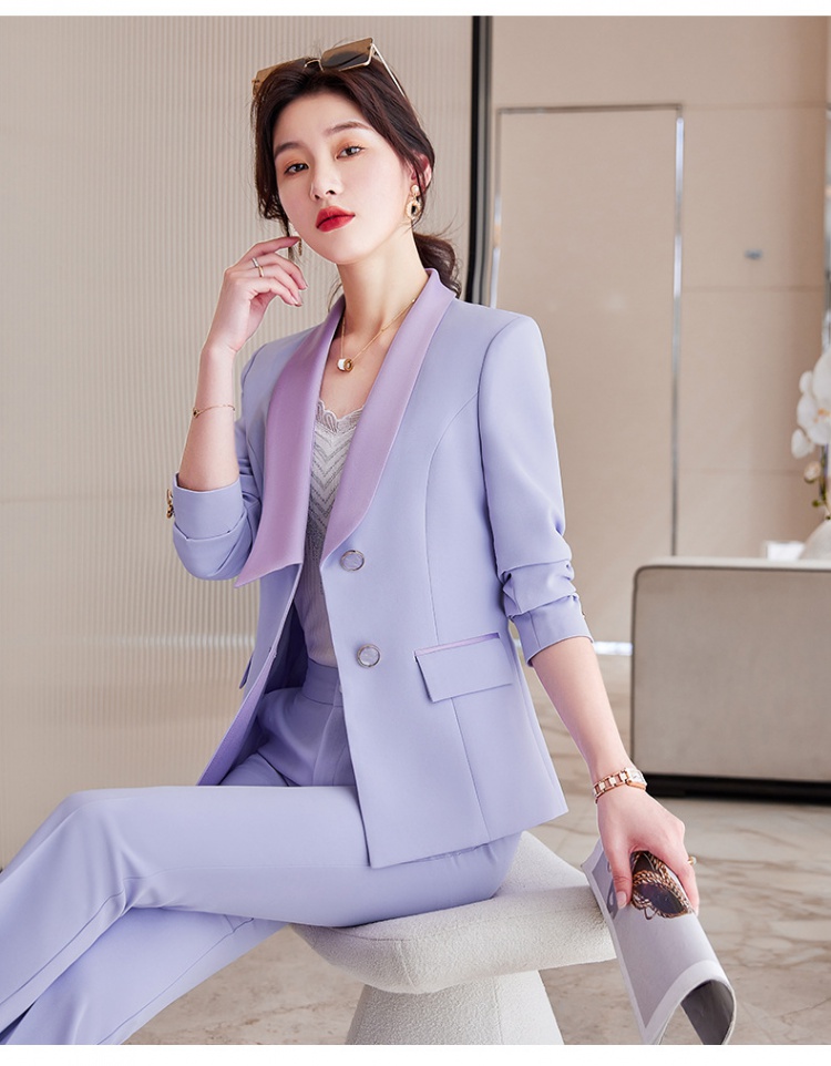 Autumn purple tops overalls business suit a set for women