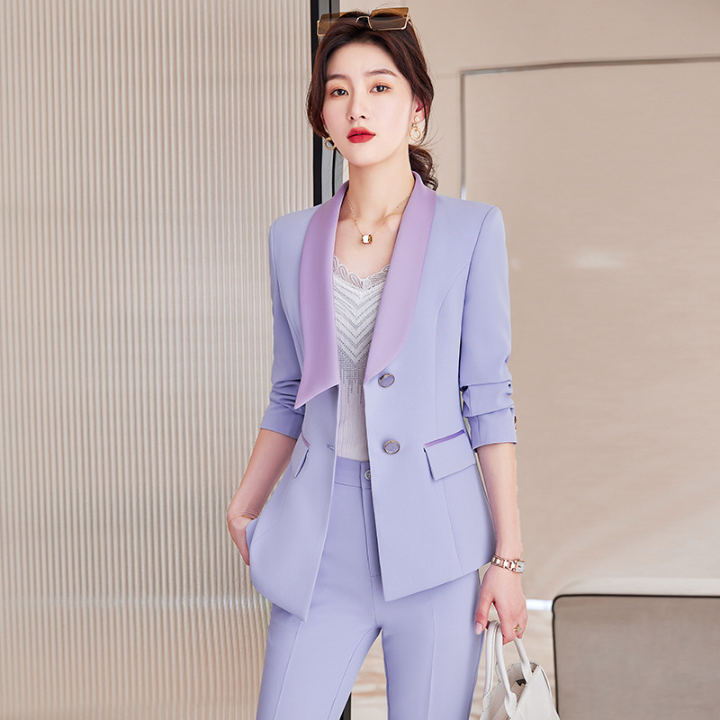 Autumn purple tops overalls business suit a set for women