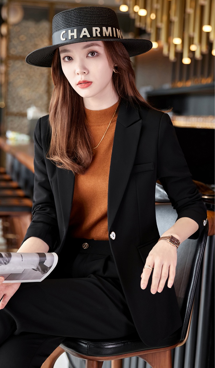 Temperament autumn coat black business suit a set for women
