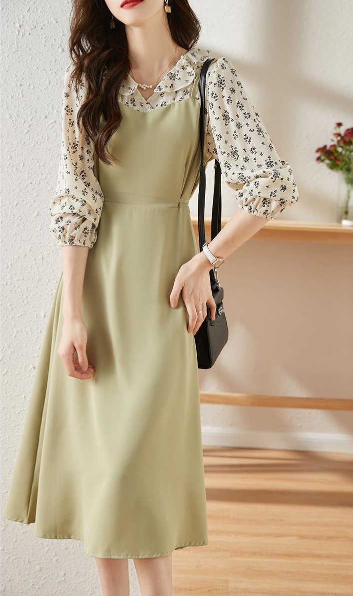 Long sleeve tender France style light autumn dress