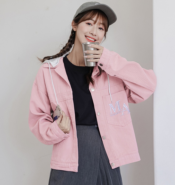 Autumn candy colors embroidered jacket denim letters coat