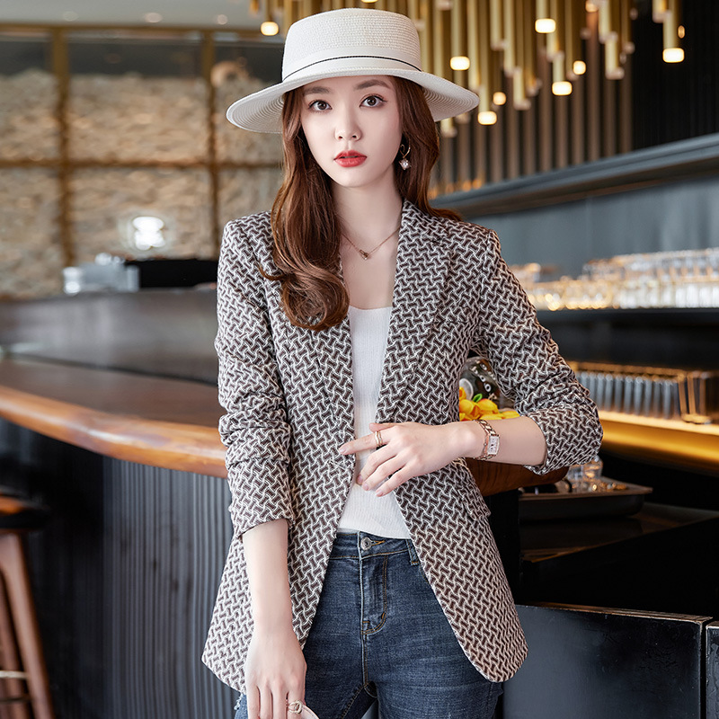 Brown houndstooth coat commuting Casual tops for women