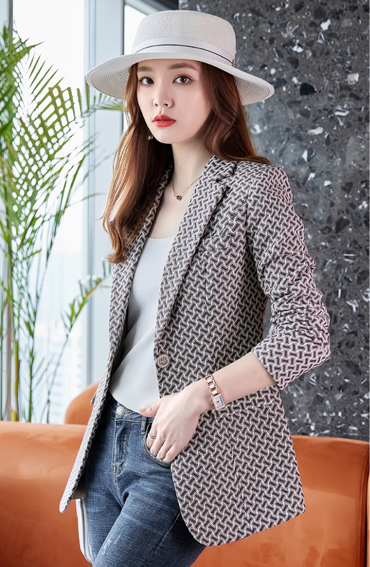 Brown houndstooth coat commuting Casual tops for women
