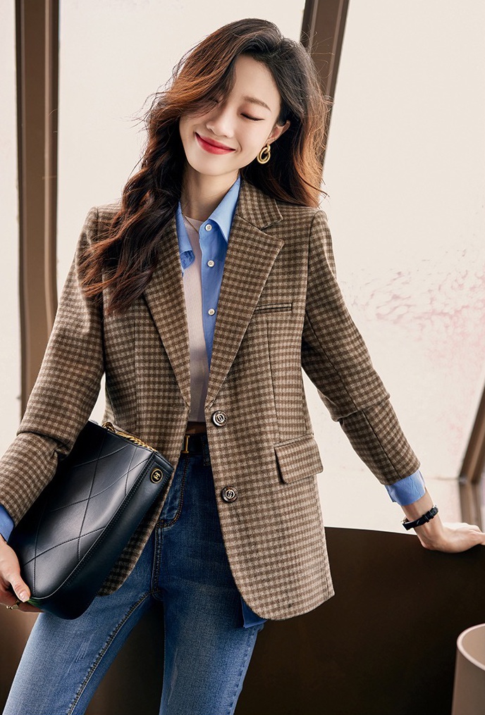 All-match slim business suit long sleeve coat for women