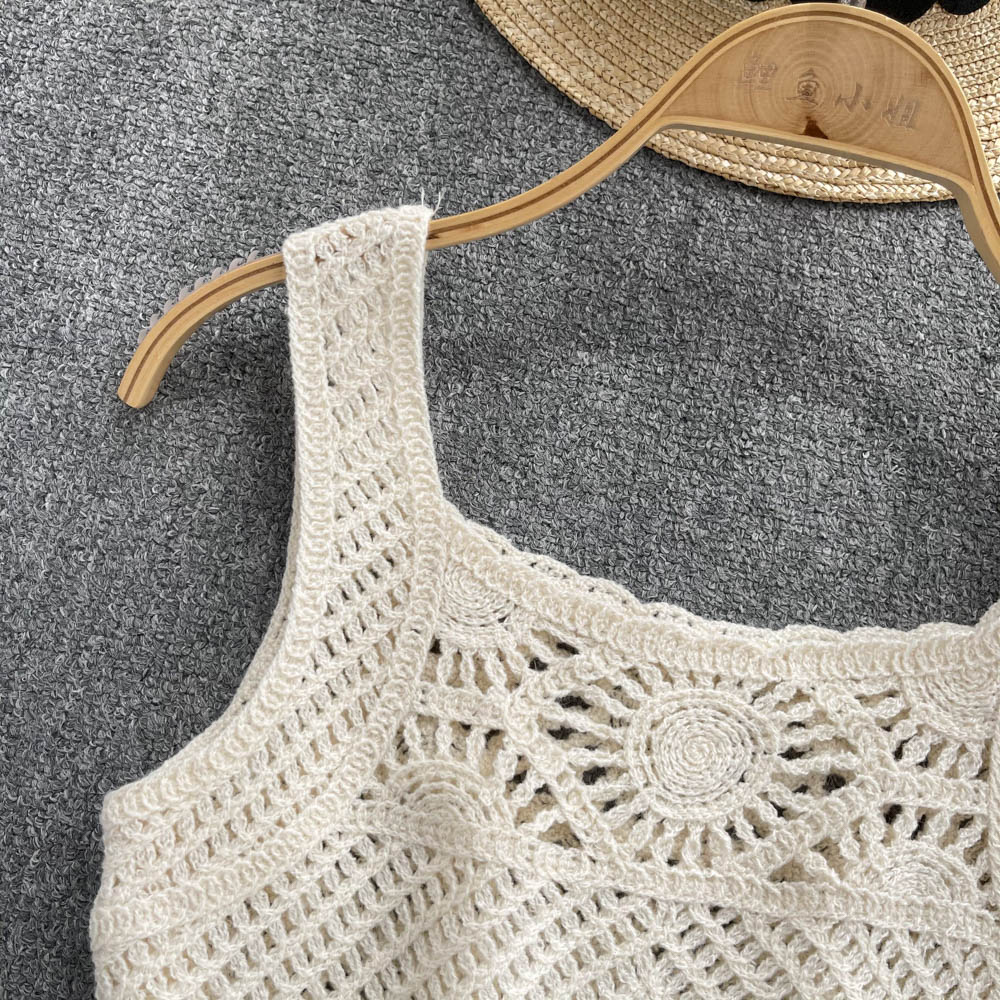 Korean style retro tops crochet vest for women