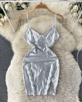 Sexy sling sequins summer temperament slim dress for women
