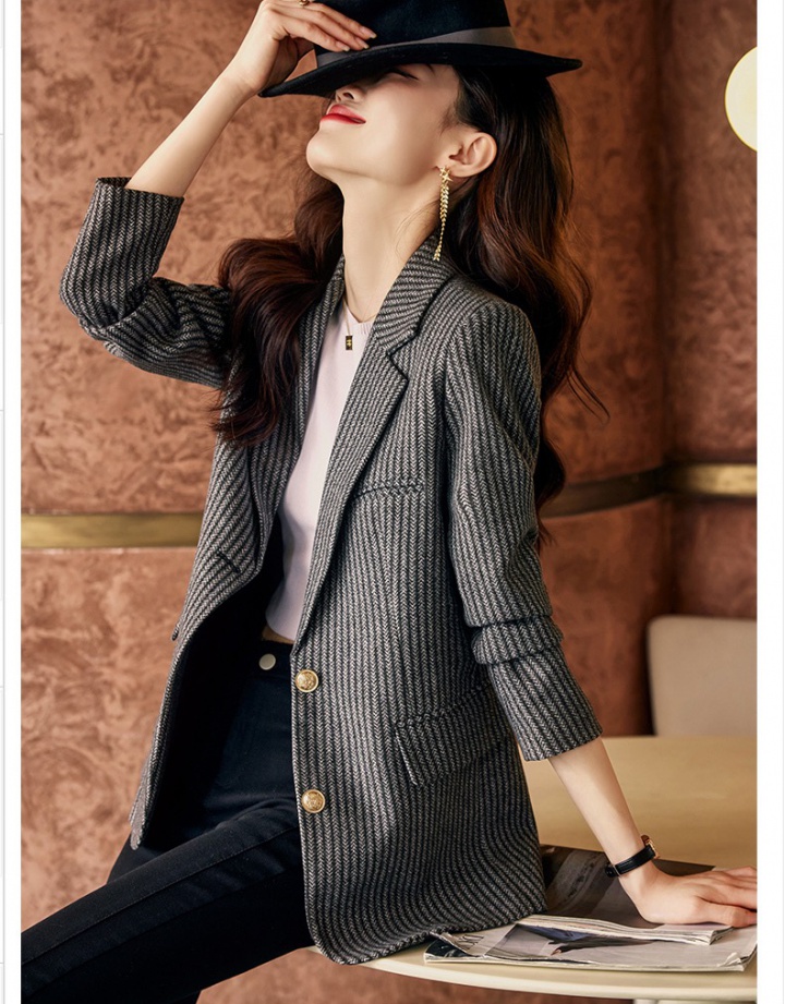 Autumn stripe business suit gray coat for women