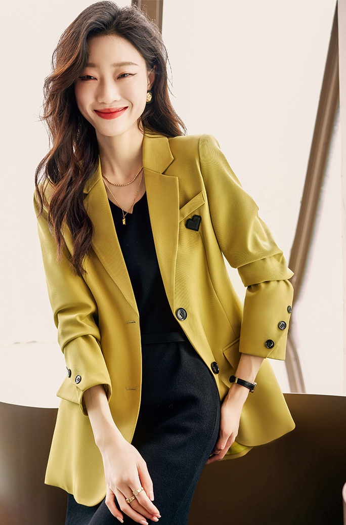 Yellow business suit long sleeve tops for women