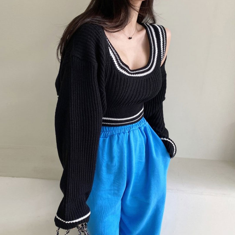 Sling knitted vest short cardigan 2pcs set for women