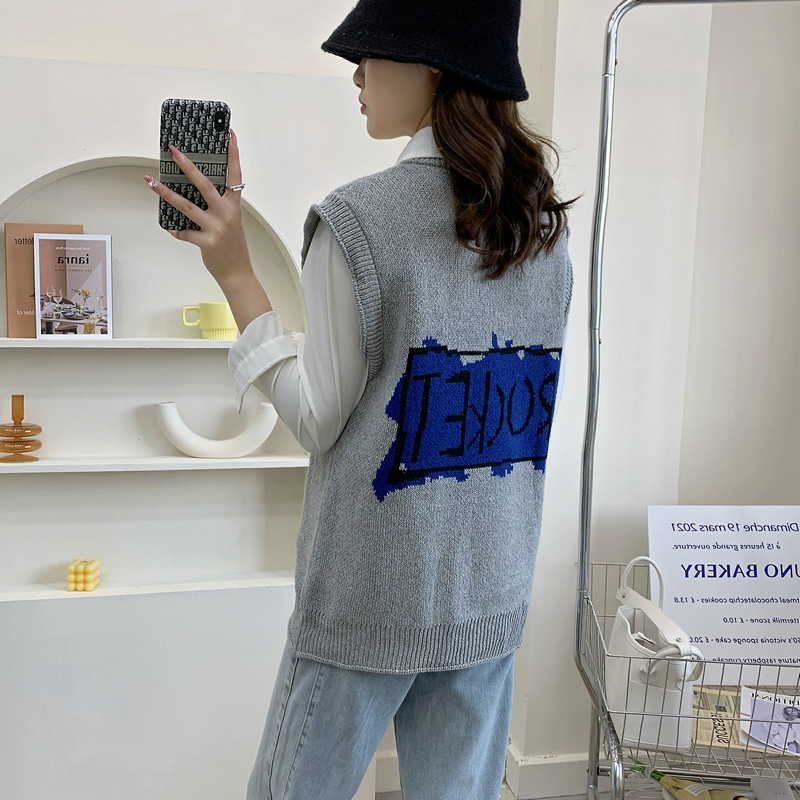Mixed colors letters tops loose all-match sweater