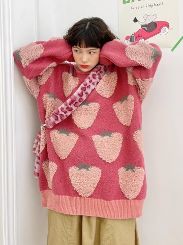 Tender jacquard Japanese style coat lazy loose sweater