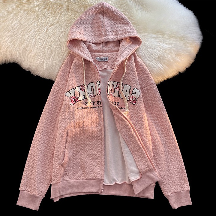 Spring and autumn pink coat Japanese style couples hoodie