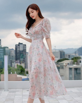 Fashion Korean style long chiffon slim dress