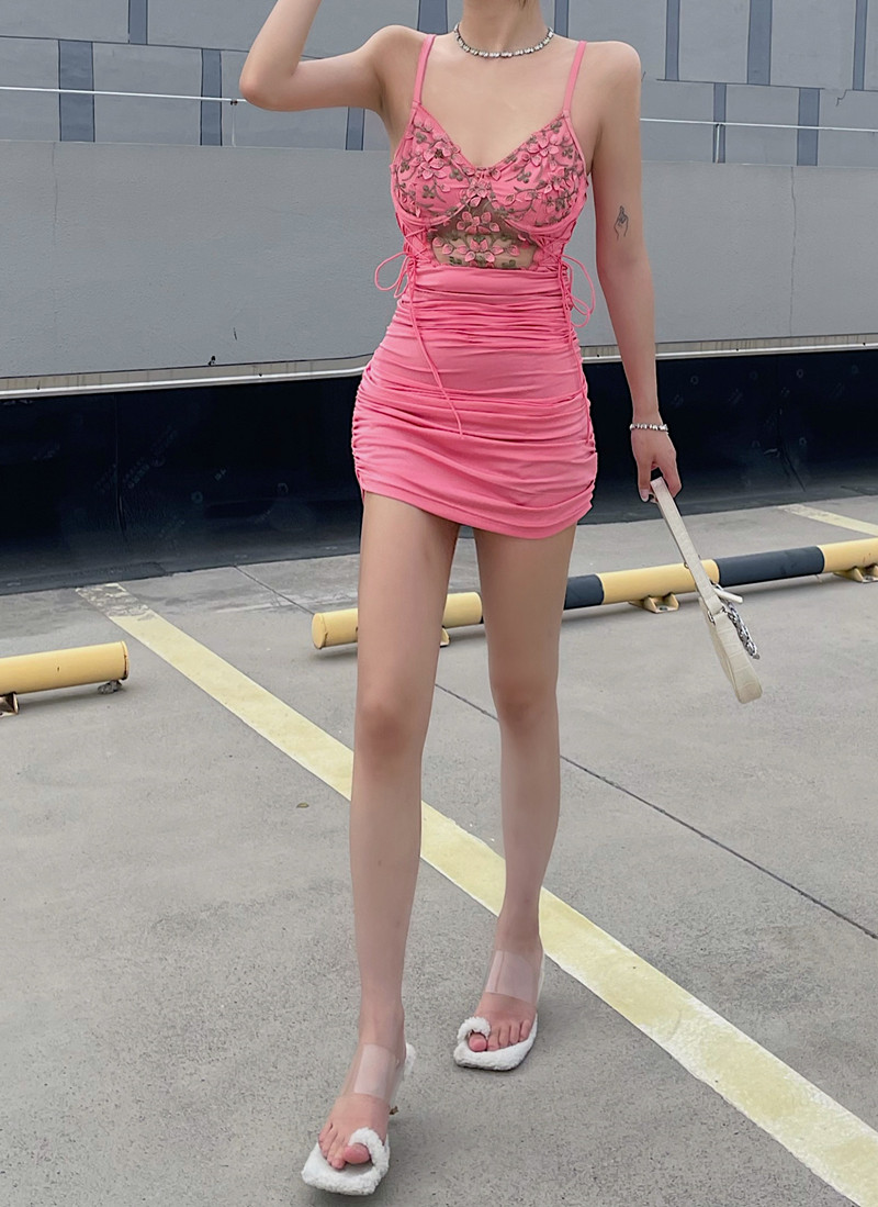 Package hip sling pink sexy fold dress for women