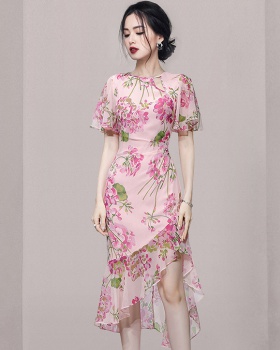 Slim floral temperament irregular summer printing dress