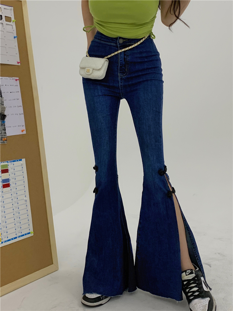 Split high waist flare pants mopping jeans