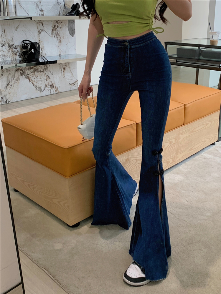 Split high waist flare pants mopping jeans