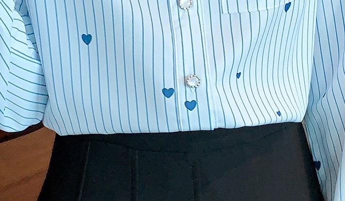 Straight printing autumn shirt stripe commuting lapel tops