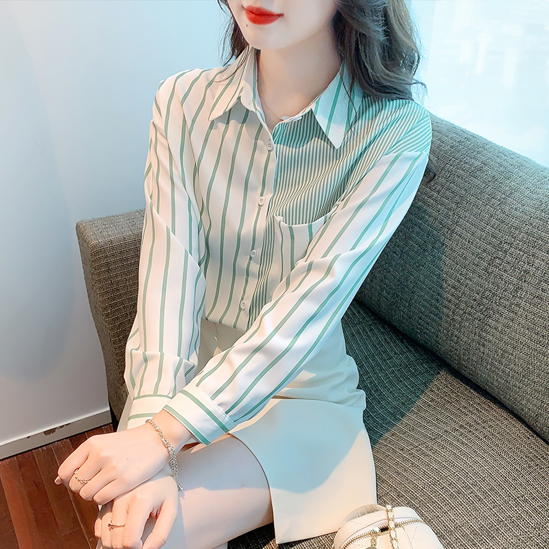 Stripe unique tops autumn shirt for women