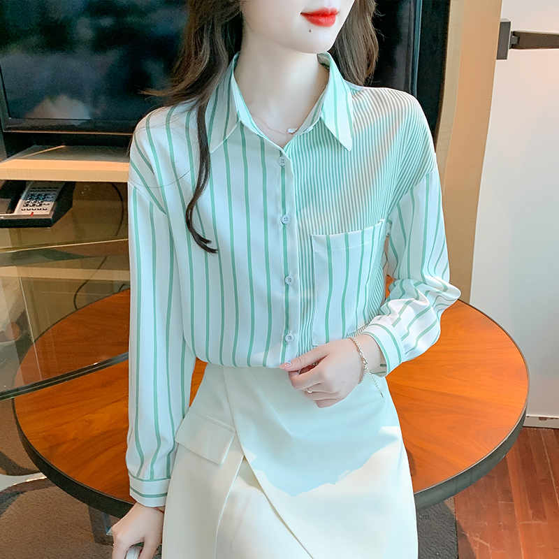 Stripe unique tops autumn shirt for women